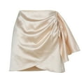 thumbnail image 3 of Noyal Wrap Satin Mini Skirt Women Ruffle Silk Skirt High Waist Asymmetrical Pleated Party Clubwear, 3 of 12
