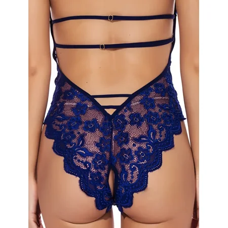 

See-through Lace Mesh Halter Teddy Lingerie Jumpsuit Sexy Sheer Backless Open-end Cami Bodysuit Women‘s Sexy Lingerie & Underwear