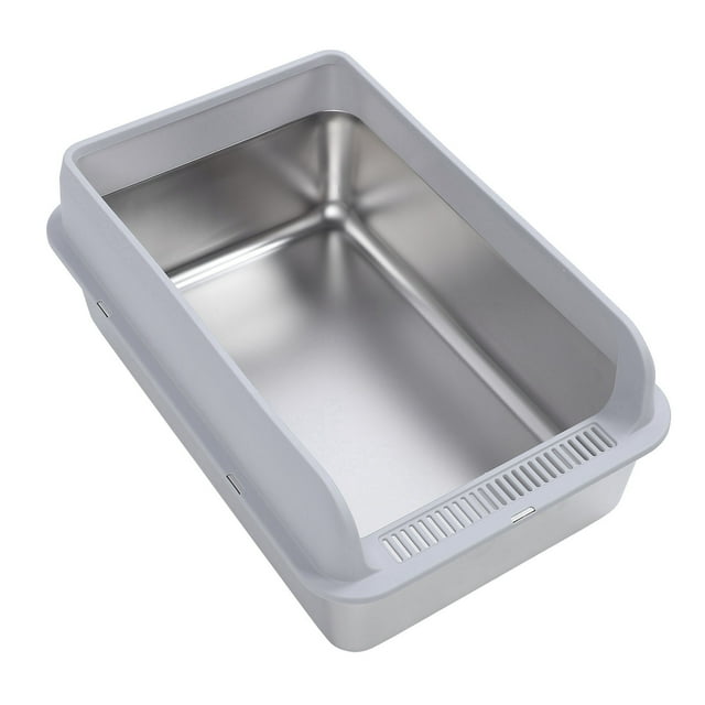 Large Stainless Steel Cat Litter Box, Sturdy High Sided Metal Kitty Litter Tray with Cat Litter Scoop, Thickened Leakproof Kitten Litter Box for Multi Cat Families