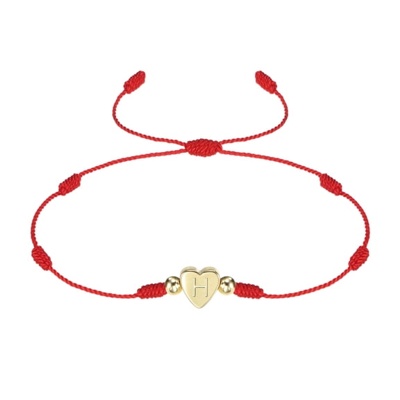 Uxcell Initial Bracelet, Adjustable Heart Link Letter H Handmade Rope Braided Bracelet Gold Plated Alphabet Charm Jewelry, Red