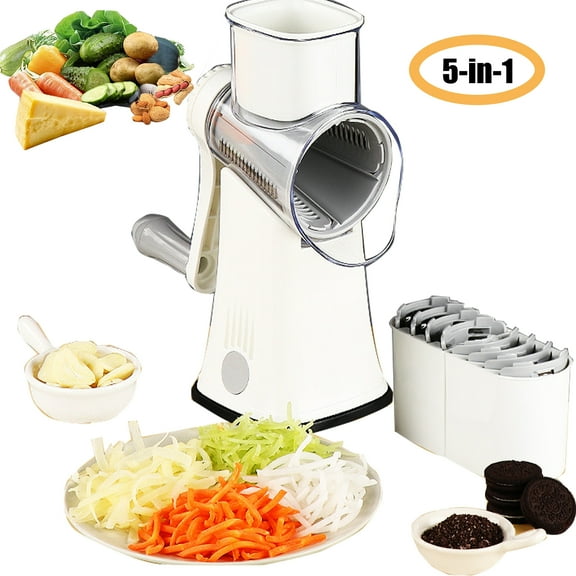 Simperf 5-in-1 Rotary Cheese Grater with Handle, Cheese Shredder for Kitchen, with 5 Interchangeable Blades and Powerful Suction Base, Vegetable Slicer Cheese Grater Hand Crank