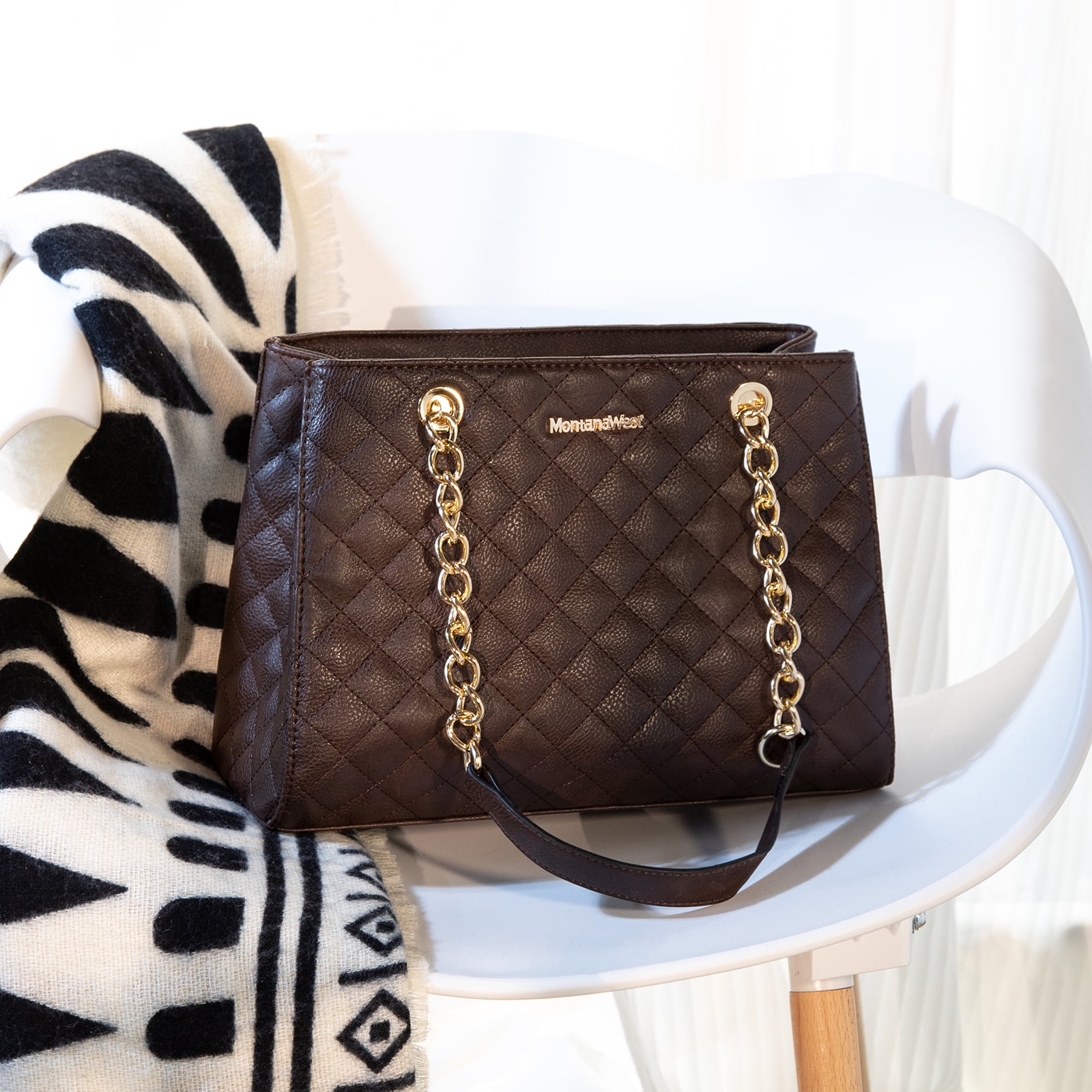Montana West MEDIUM Chain Shoulder Bag for Women Hobo Handbags Tote Purse, Coffee