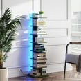 thumbnail image 6 of Narrow Bookshelf 8-Tier with LED Lights, Spine Corner Shelf for Small Space, Modern Standing Unit for Living Room Office Study Entryway, Olive Green, 6 of 8