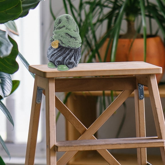 OULII Decorative Miniature Garden Gnome in Green Resin for Indoor Tabletop Display