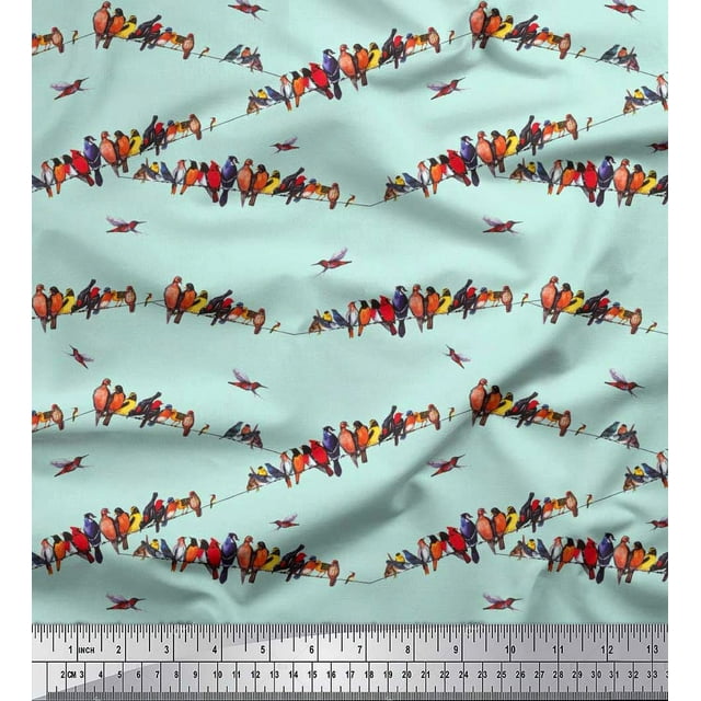 Soimoi Modal Satin Fabric Colorful Bird Print Fabric by the Yard 42 Inch Wide
