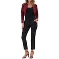 thumbnail image 2 of INSPIRE CHIC Women's Cropped Bolero Shrug Long Sleeve Crew Neck Lightweight Knit Cardigan S Dark Red, 2 of 6