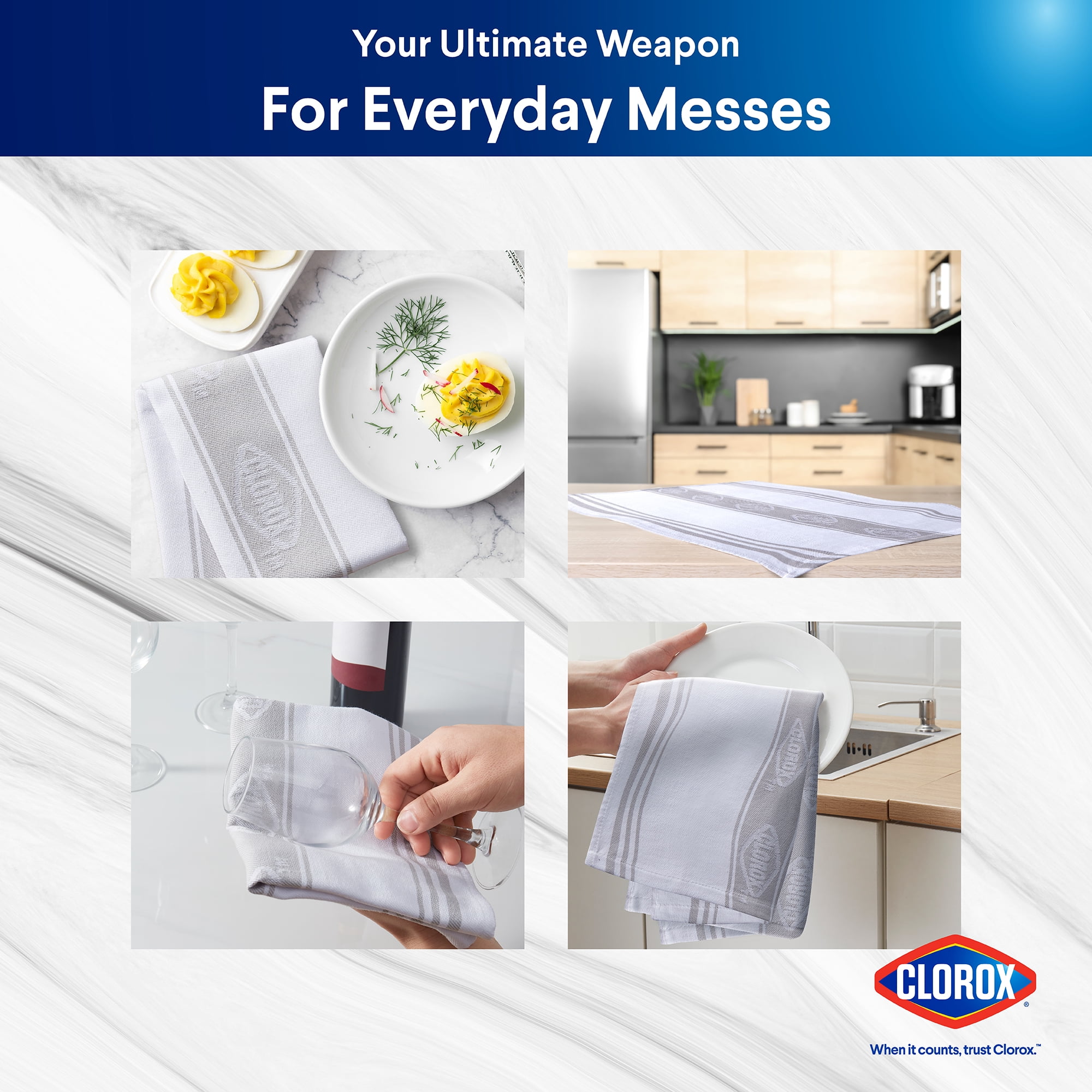 (2 pack) Clorox Cotton Kitchen Towel 1 Pack, Durable for Cooking, Drying Dishes, Cleaning - (15" x 25") Gray