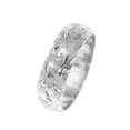 thumbnail image 3 of 14K white gold hand engraved Hawaiian plumeria scroll band ring diamond edge edge 6mm size 5.5, 3 of 6