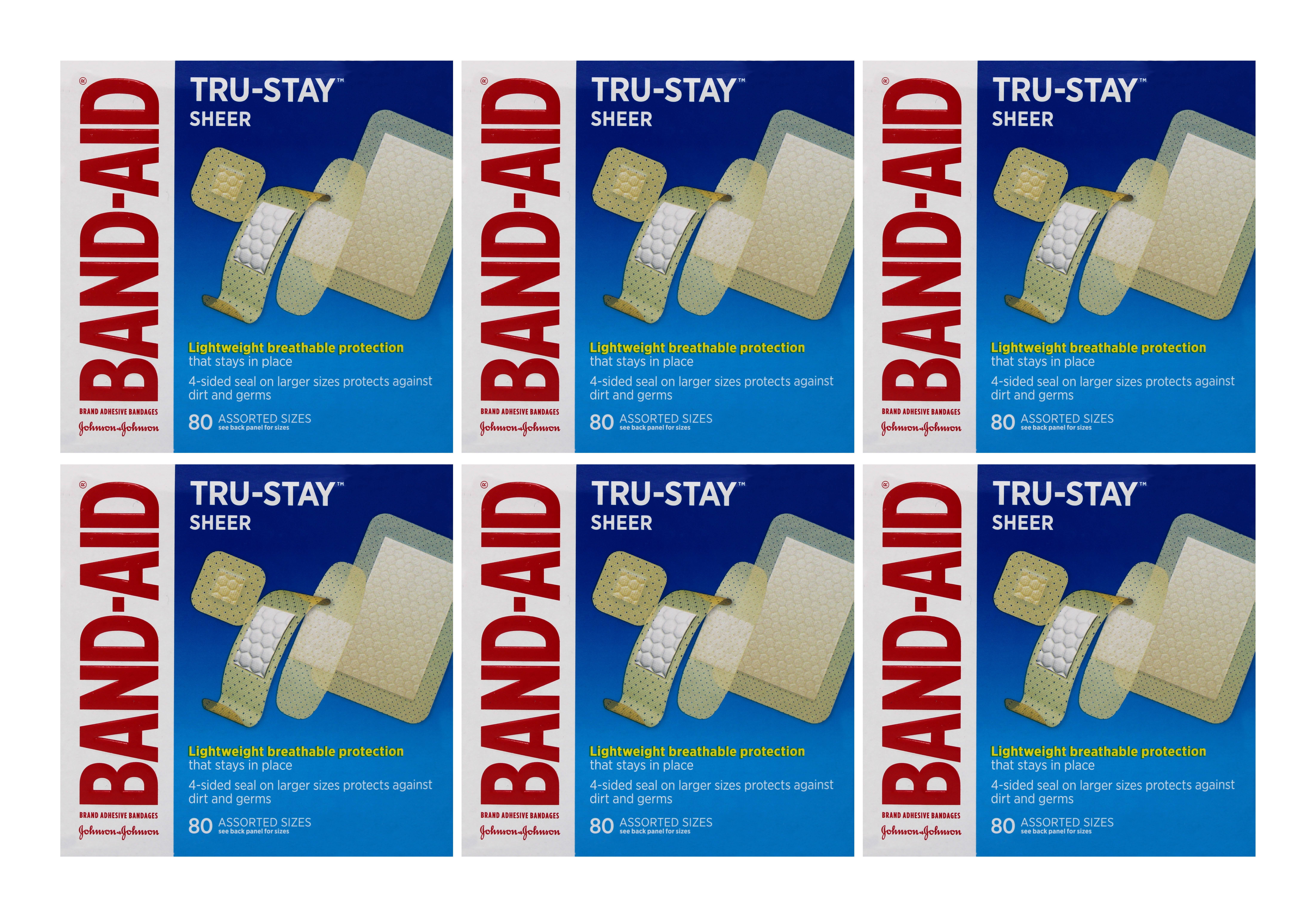 Band-Aid Brand Tru-Stay Sheer Strips Adhesive Bandages, All One Size, 80 ct (Pack of 6)
