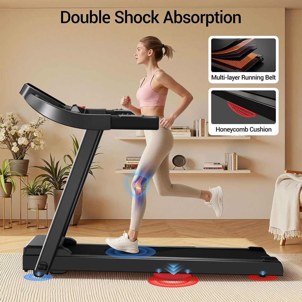 ROBORE P9 Folding Treadmill for Home Gym with LED Screen, 2.5HP Ultra-Quiet Motor Compact Running Machine with Monitor & Shock Absorption, Space-Saving Foldaway Design, 0.6‑7.5 MPH Adjustable Speed