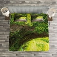 thumbnail image 3 of Ambesonne Forest Quilted Bedspread Set 3 Pcs, Nature Boardwalk Archway, King Size, Beige Green Brown, 3 of 3