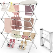 Clothes Drying Rack, 3-Tier Laundry Drying Rack for Clothes, Expandable Metal Clothing Dryer, Collapsible Towel Rack, Air Drying Rack, White