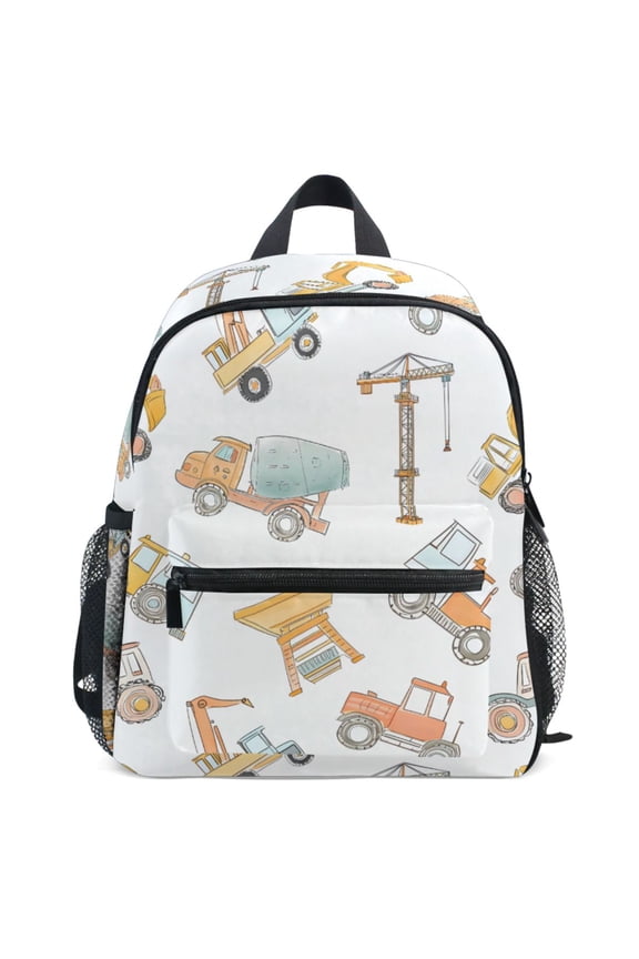 Construction Crane and Backhoe Pattern School Backpack Student Bookbag Mini Bag