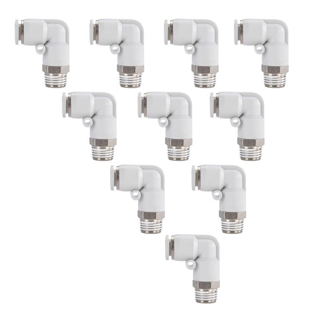 Conector Neumático De 10 Uds. Conector De Manguera En Forma De L De Plástico Y Metal Pl8-02 Conector Libremente Ajustable Con Buena De Sellado Vogacara TO001531-00