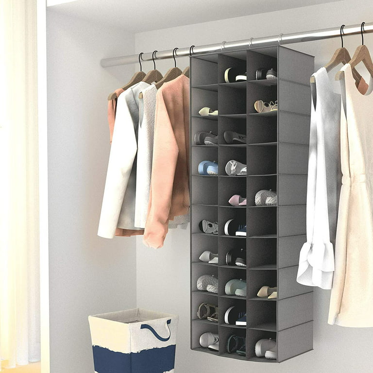 24 Section Hanging Shoe Shelves Closet Organizer, Gray