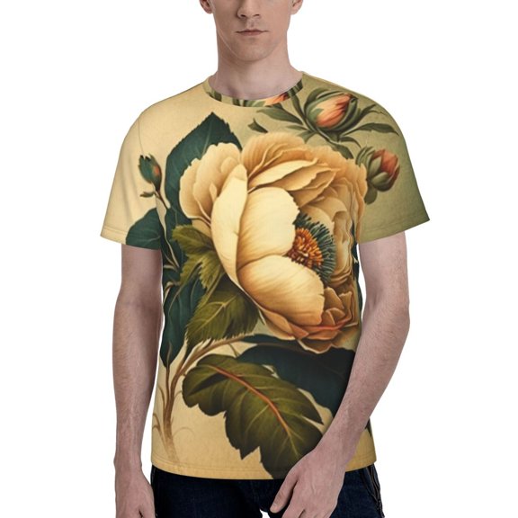 Men 3D Printed Short Sleeve Graphic T-Shirts Tops Tee, Vintage Flower Retro