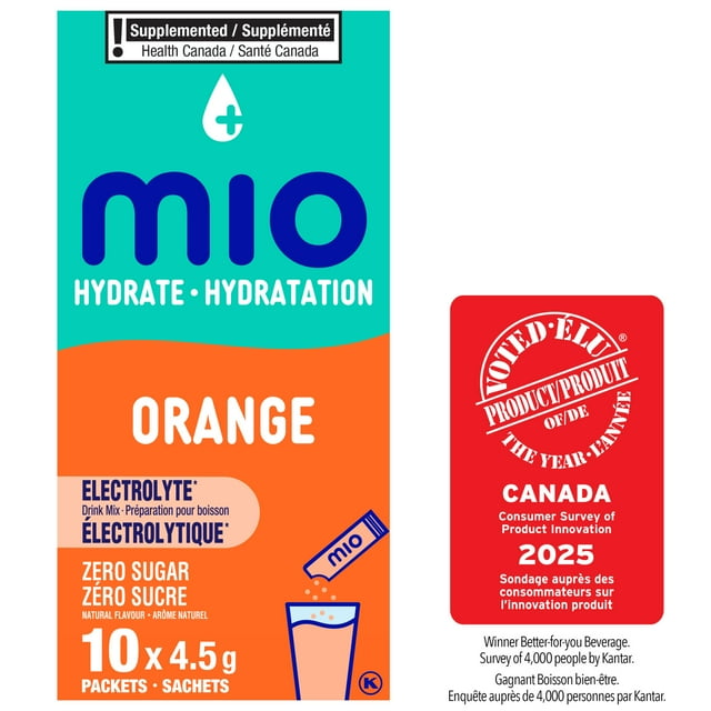 mio Hydrate Orange Electrolyte Drink Mix, 4.5 g Packets, 10 ct Box