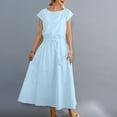 thumbnail image 2 of ClodeEU Womens Summer Short Sleeve Shift Dress with Belted ,Flowy Casual Loose Dress Light Blue,Womens Plus XL, 2 of 6