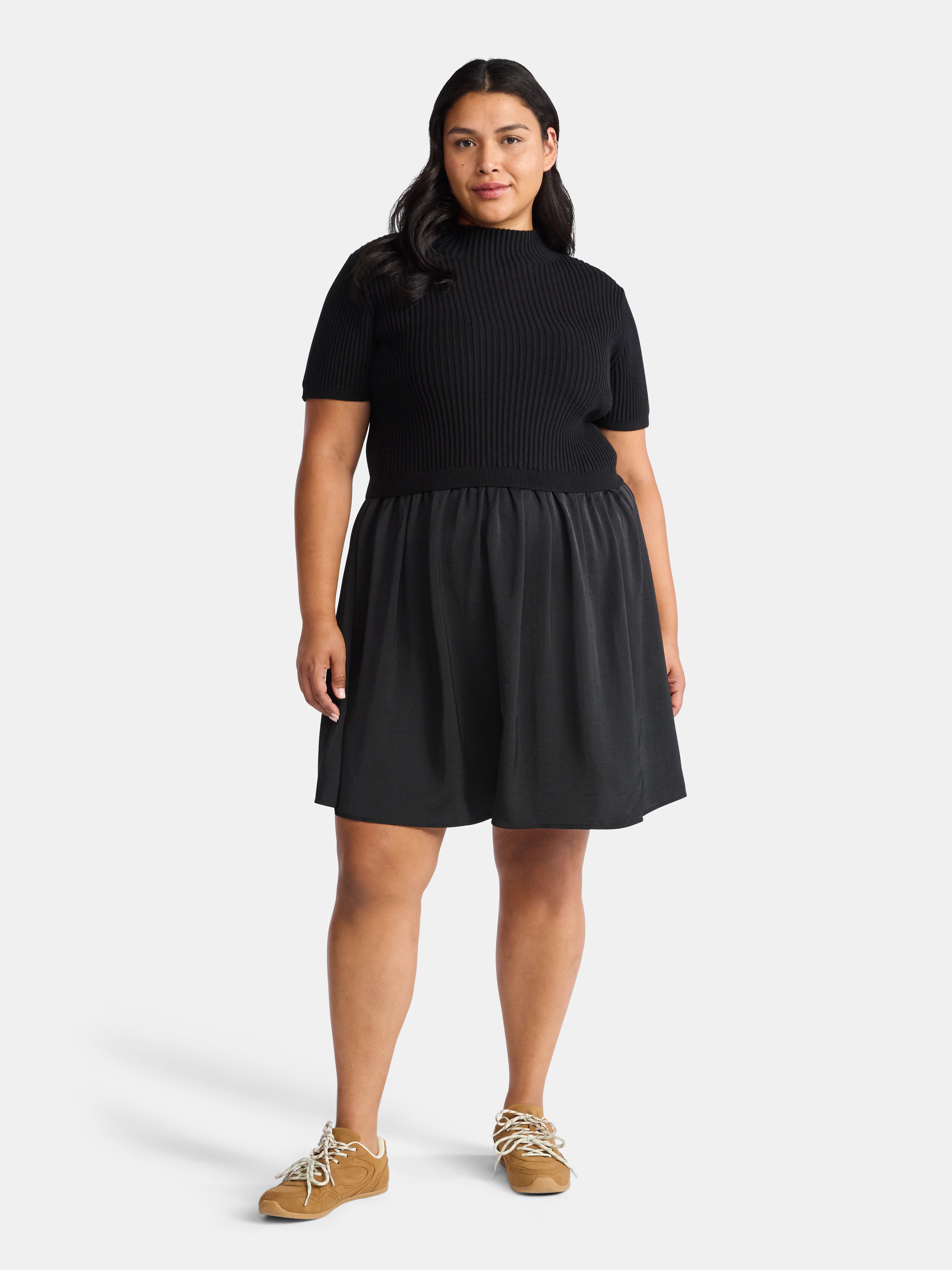 Terra & Sky Women's Plus Short Sleeve Mini Mixed Media Dress, Sizes 0X-5X