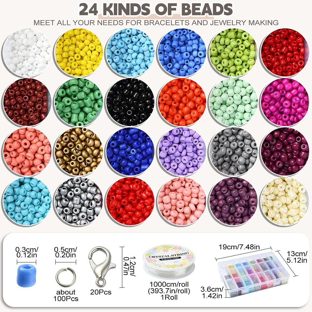 1 Set DIY 8/0 Glass Seed Beads Stretch Bracelet Making Kits Elastic Thread Iron Jump Rings Mixed Color 3~3.5mm Hole: 1~1.2mm