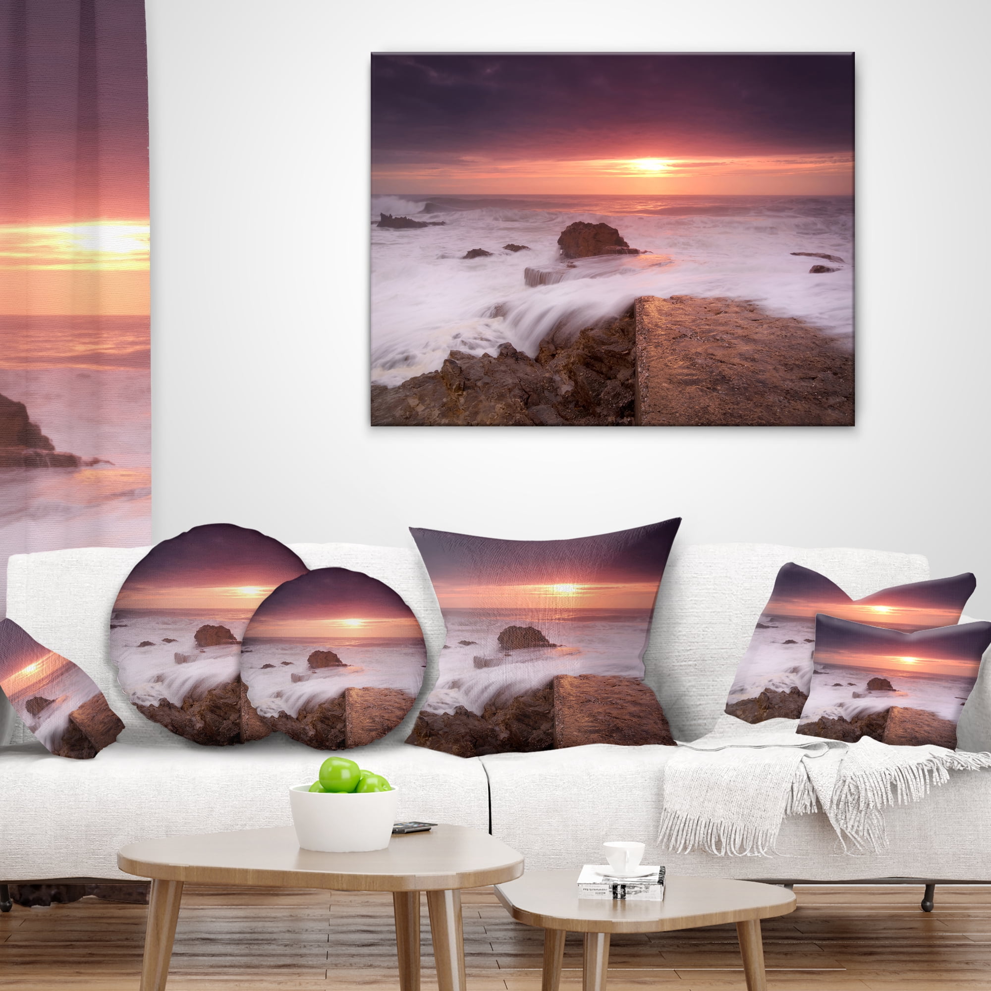 Designart Flowing Waves at Cable Shallow Coast - Seashore Throw Pillow - 16x16
