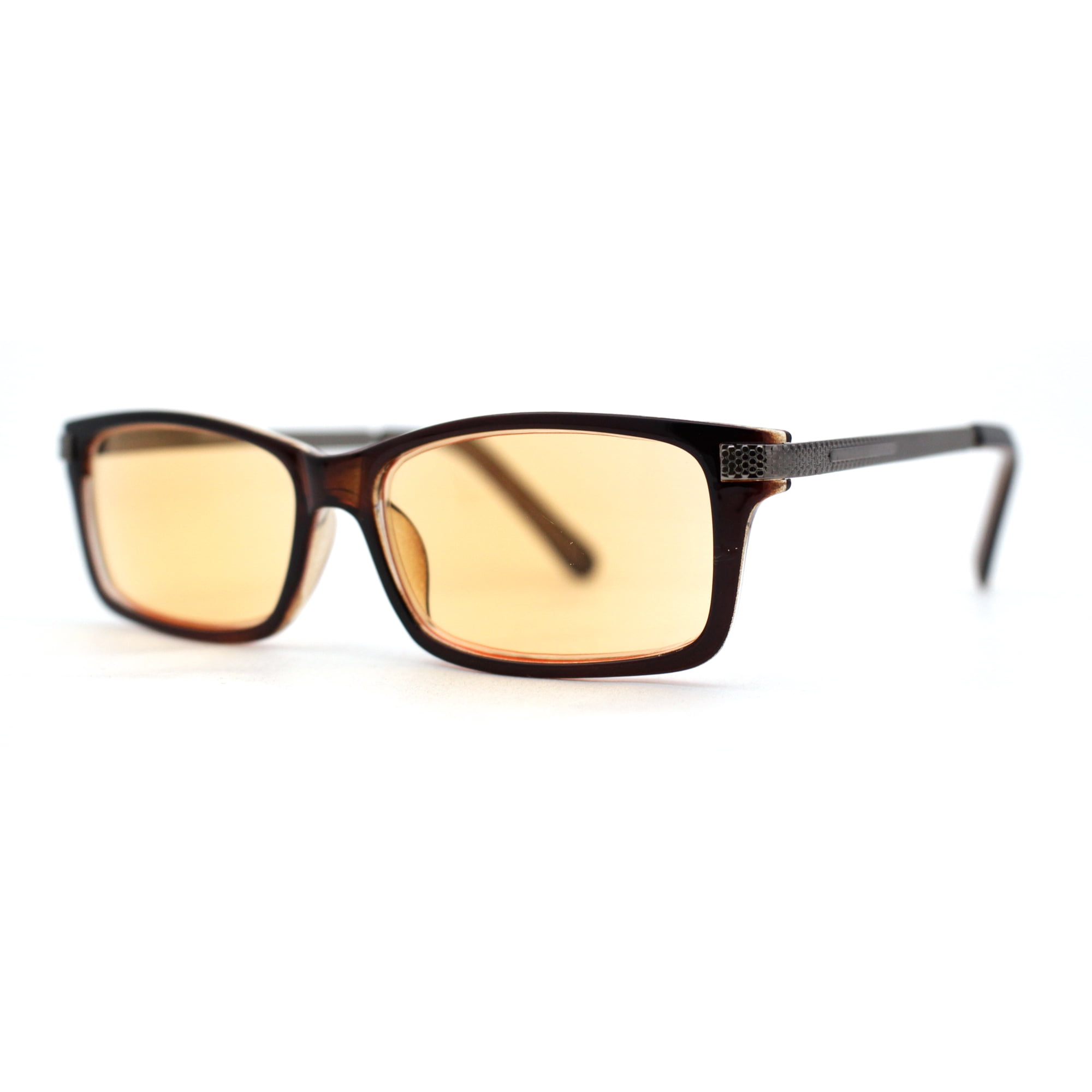 Blue Light Filter Light Tint Lens Narrow Rectangular Reading Glasses Brown Gunmetal +1.25