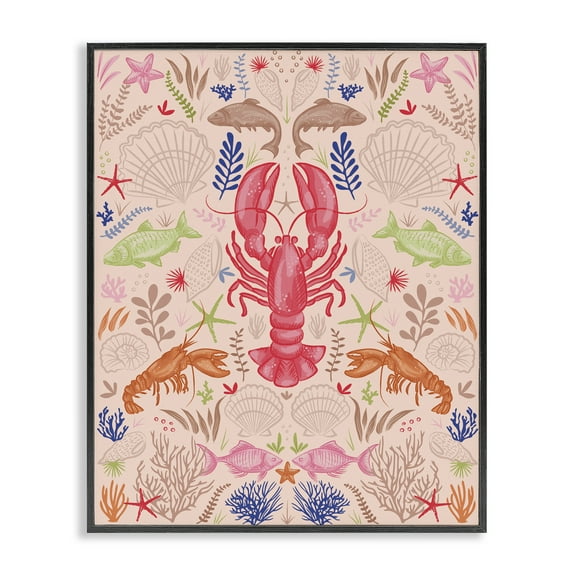 Stupell Industries Symmetrical Sea Life Nautical & Beach Painting Black Framed Art Print Wall Art, 11 x 14