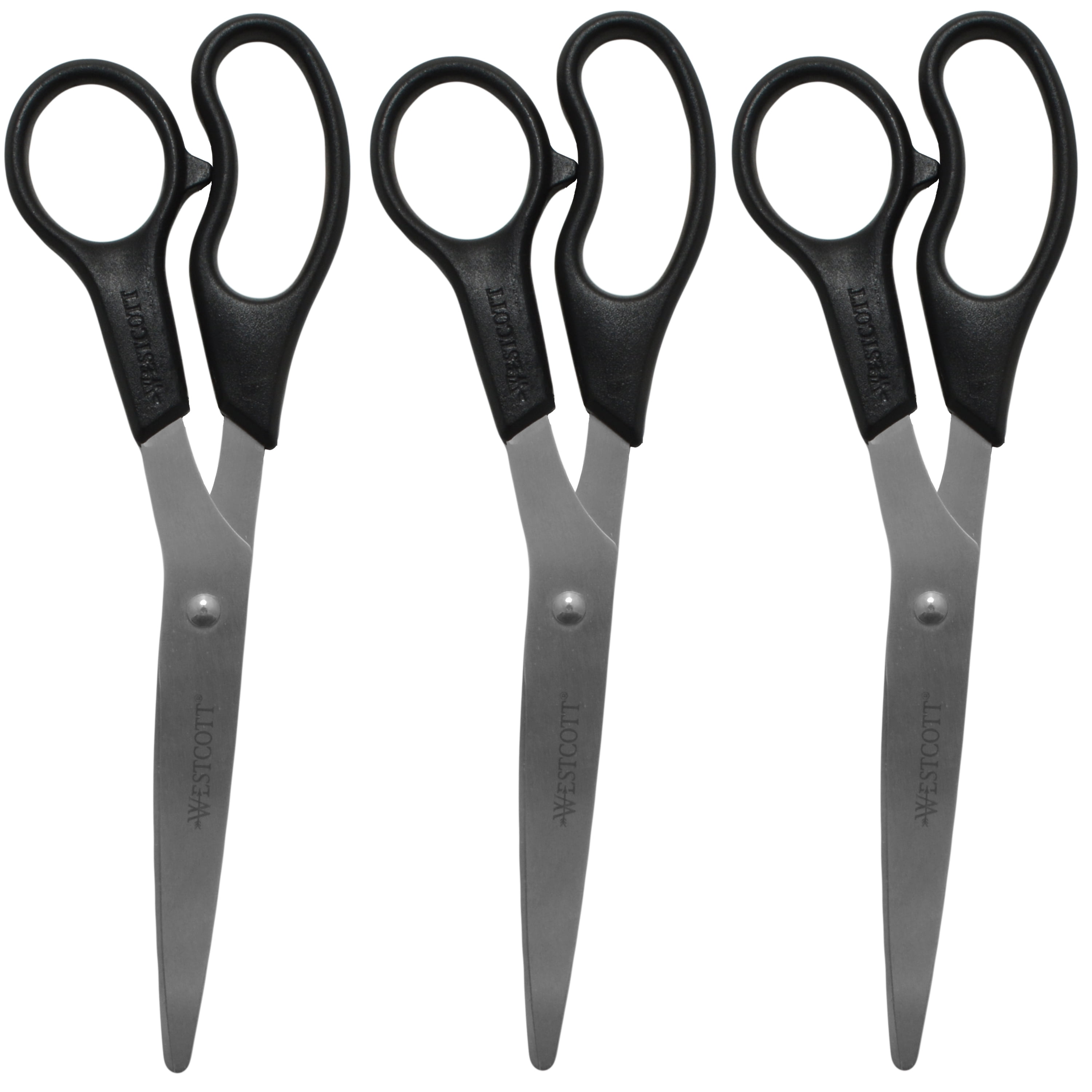 Westcott All Purpose Value Scissors, 8', Stainless Steel, Straight, Black, 3-Pack