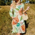 thumbnail image 3 of Watercolor Floral Summer Peach Blooms Womens Summer Dress Tie Back A Line Flare Dress, 3 of 9