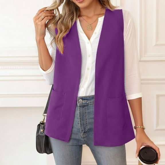 gbyLJF Women's Sleeveless Blazer Vest Casual Open Front V Neck Summer Cardigan Lightweight Loose Fit Jacket with Pockets