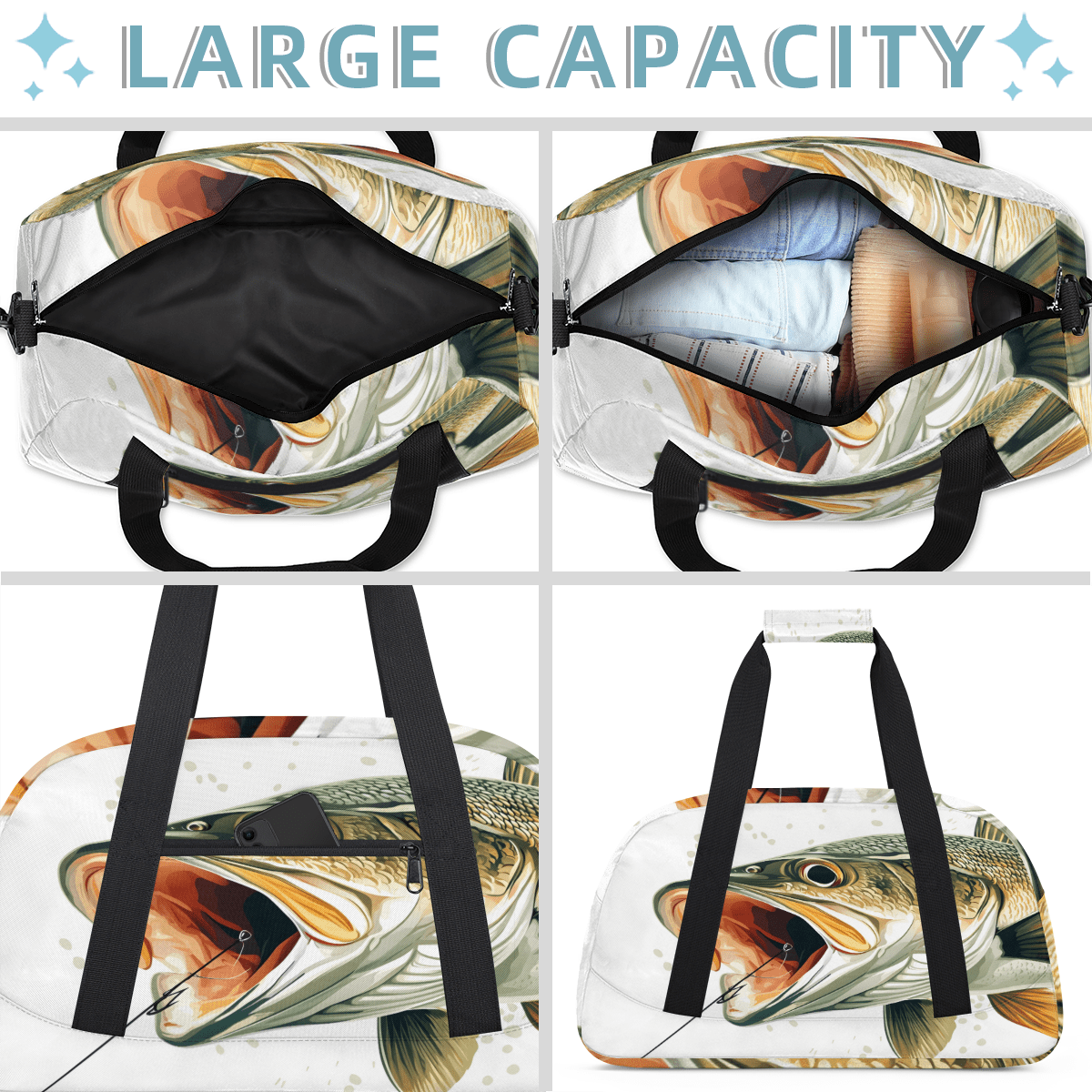 Herdesigns Fish Sports Duffle Bags Travel Duffle Bag Gym Bag Funny Fishes Weekender Travel Bag Waterproof Overnight Bag Carry On Travel Tote Bag Dance Bags