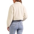 thumbnail image 3 of Chaqueta corta INSPIRE CHIC para mujer con solapa de piel sintética, abotonada, casual, de manga larga, talla XS, color beige, 3 of 6