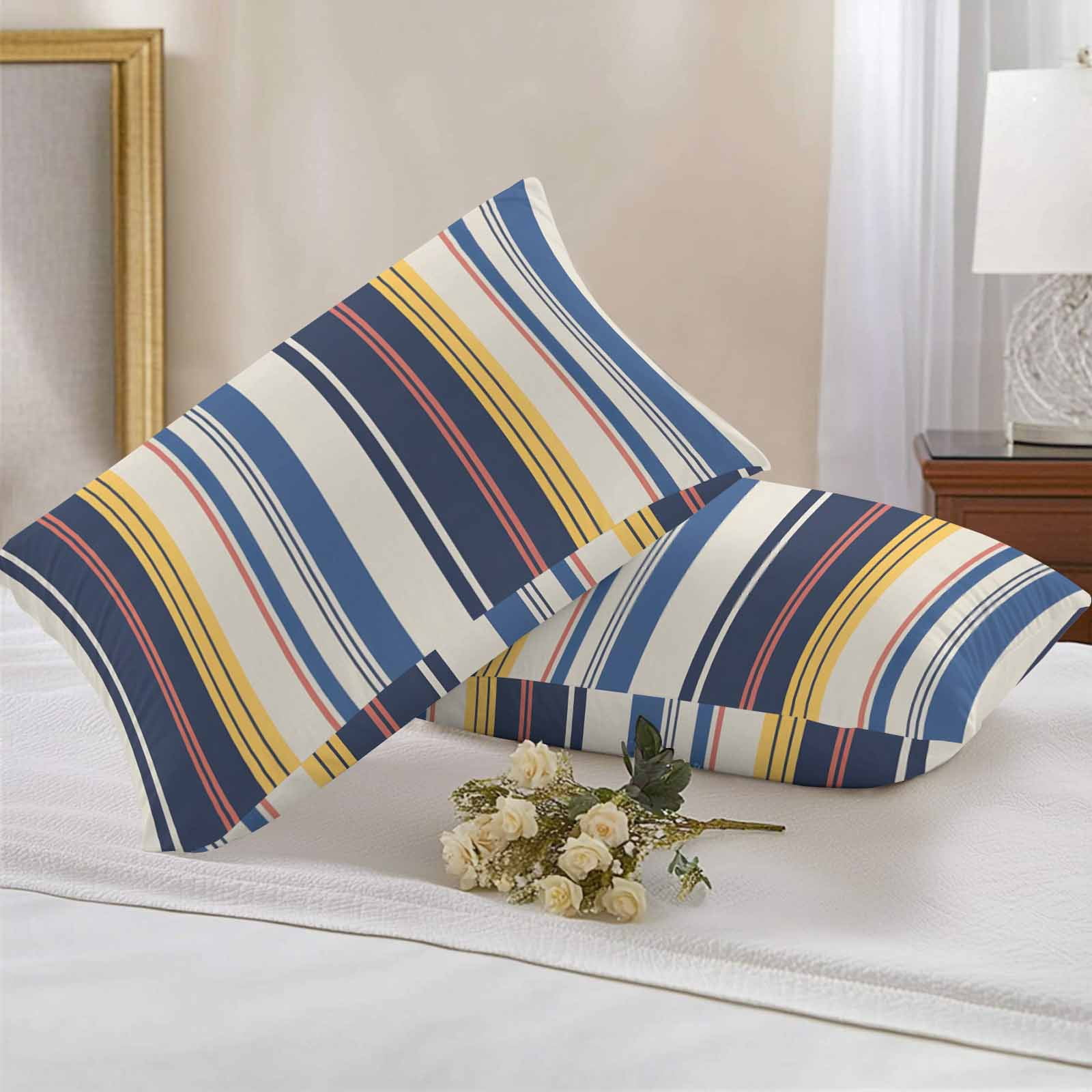 Vintage Stripes Outdoor Pillow Covers Set of 2 Navy Yellow Blue Striped Retro Line Waterproof Throw Pillow Case Decorative Square Cushion Cover for Patio Couch Garden Balcony, 20"x12"