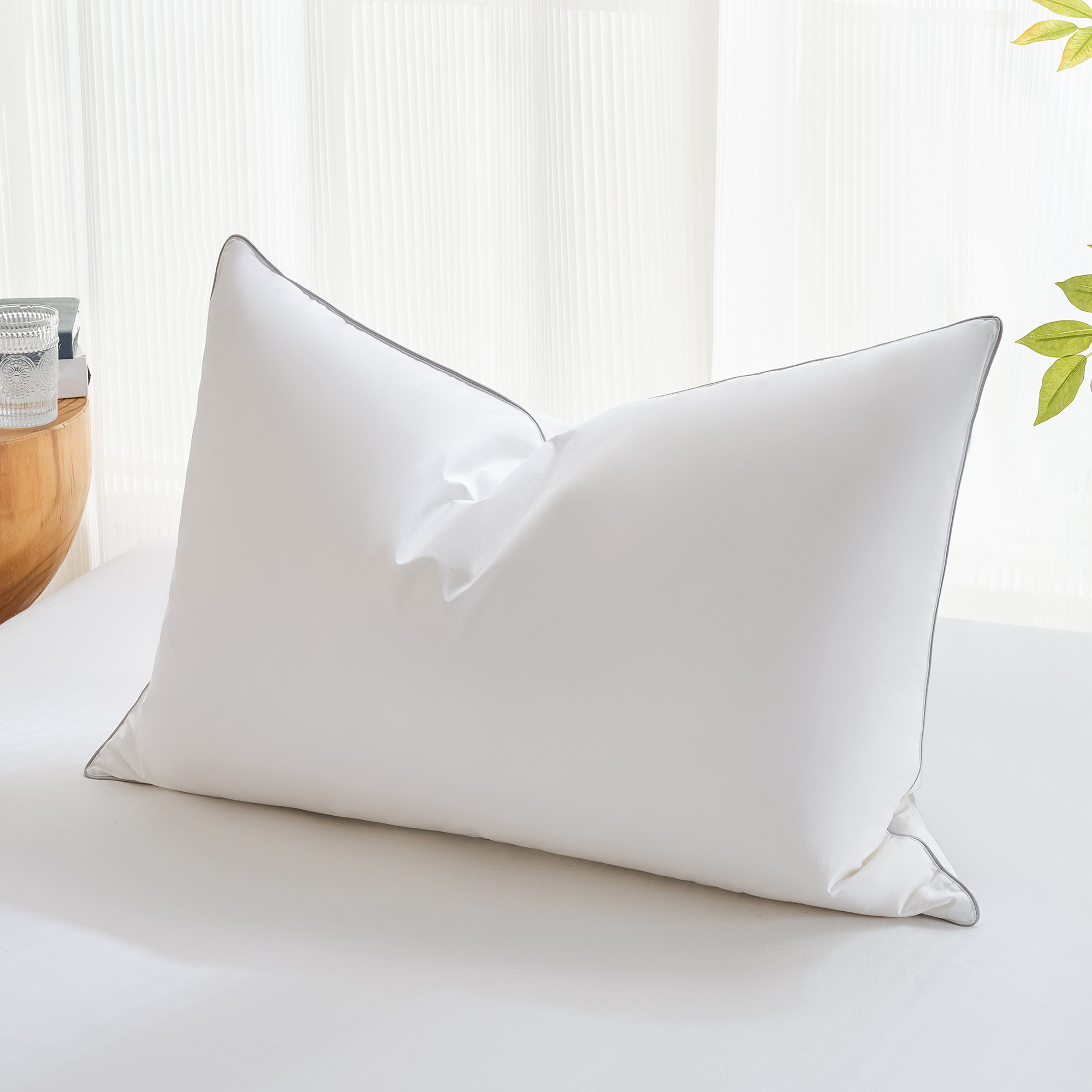 AQUZIN Feather Down Pillow Queen Size 1 Pack, Luxury Hotel Quality Bed Pillow, Medium Firm Support for Back, Stomach or Side Sleepers, 20x26in.