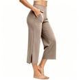thumbnail image 3 of Posijego Womens Capri Yoga Pants Side Slit High Waisted Wide Leg Athletic Running Pants Work Dress Cropped Pants with Pockets, 3 of 7