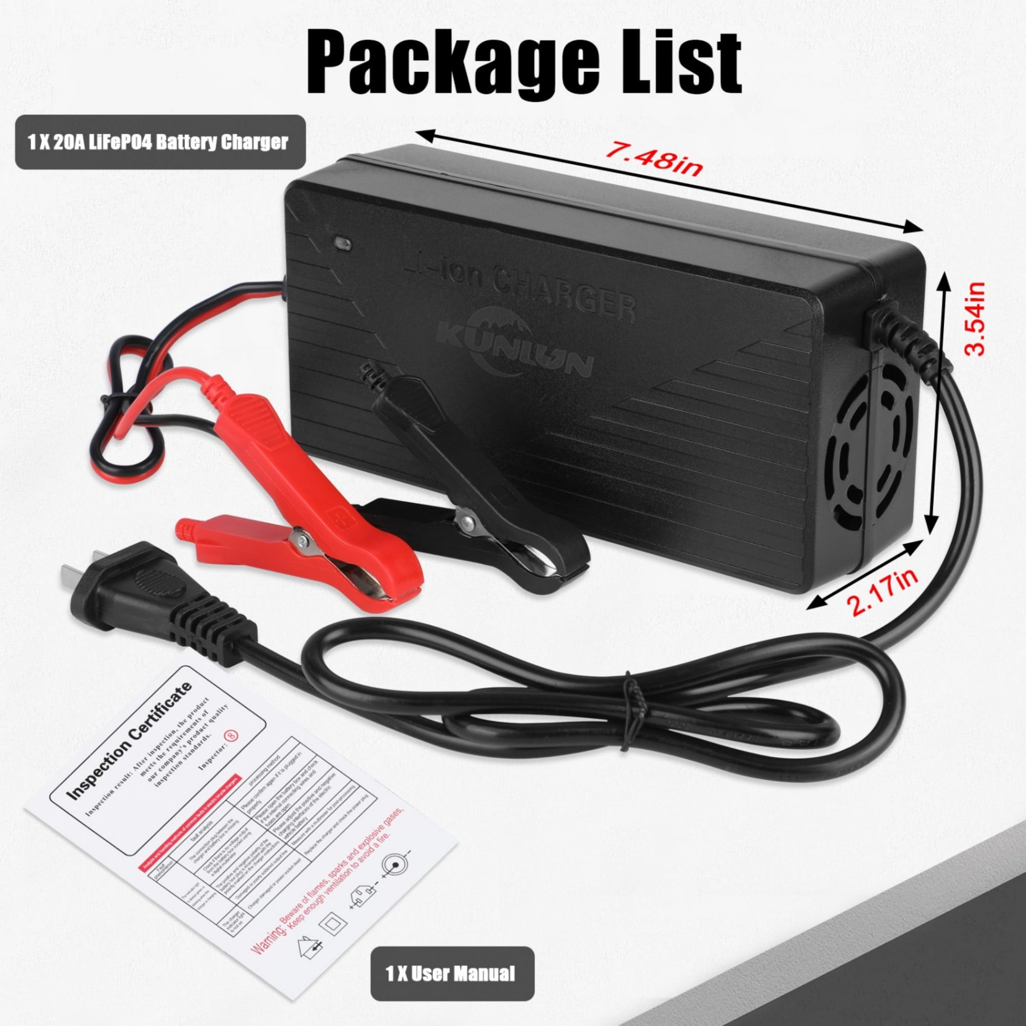 12V 20A Smart Fast Charger for Lithium Iron Phosphate (LiFePO4) Battery 14.6V