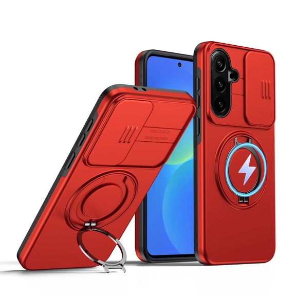 for Samsung S25 FE Rugged Case,Rotating Kickstand,Compatible for Magsafe,Slide Camera Protection,Shockproof Cover For Galaxy S25 FE 6.7"(Red)