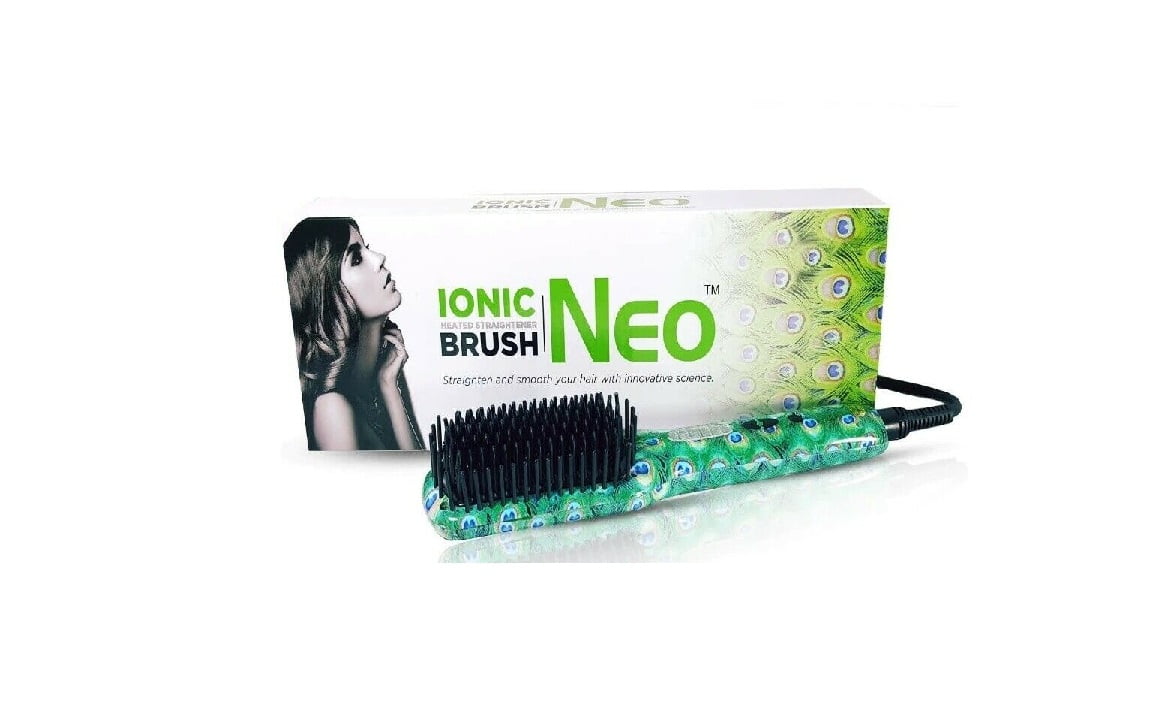 The Neo Choice Square IONIC Heated Brush Brush Hot De-tangle Hair  Straightener For Quick and Easy Hair Straightening (Peacock) 