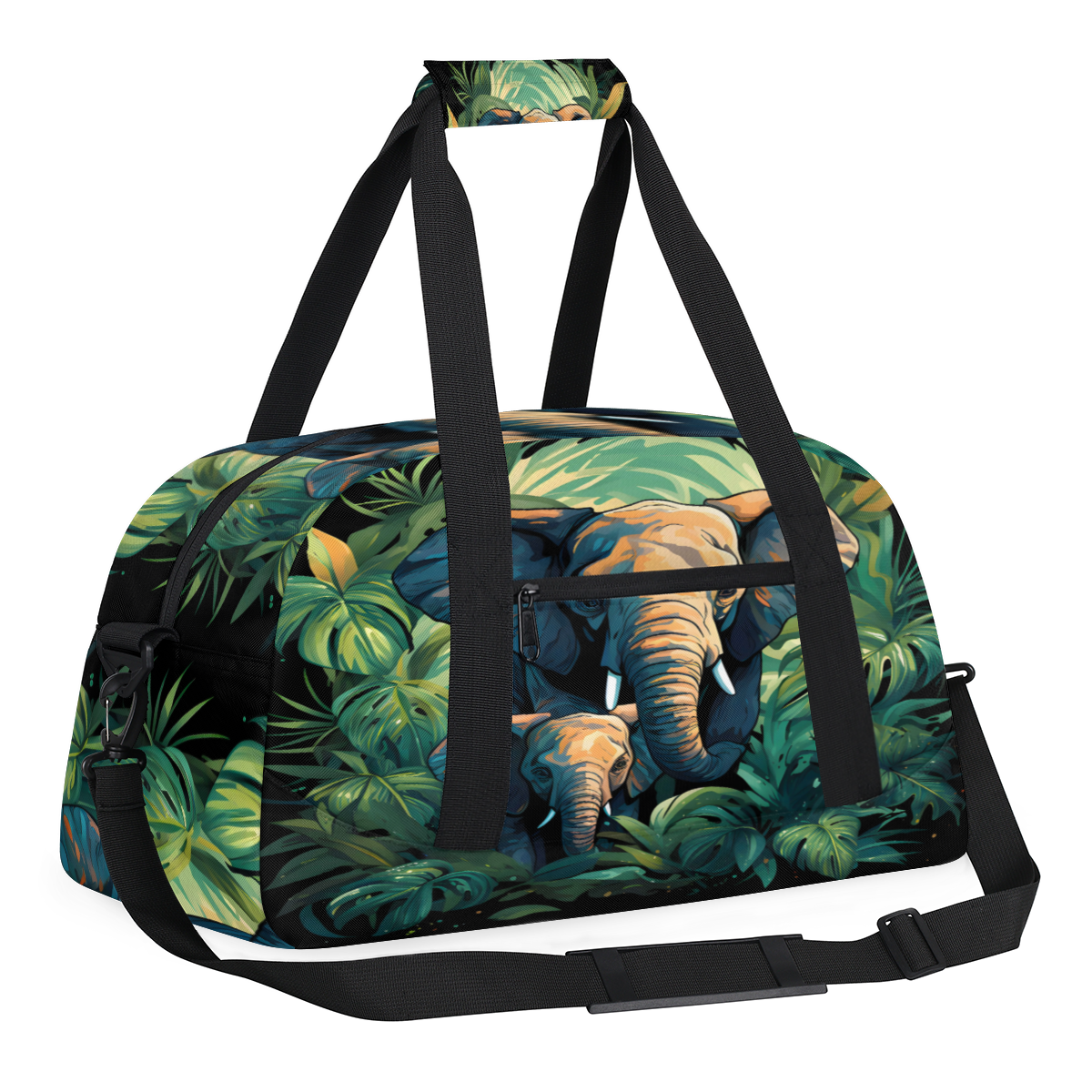 Herdesigns Sports Duffle Bags Travel Duffle Bag Gym Bag Jungle Elephant Weekender Travel Bag Waterproof Overnight Bag Carry On Travel Tote Bag Dance Bags