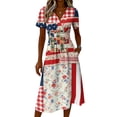 thumbnail image 4 of Fourth Of July Outfits for Women Red White and Blue Print Deep V Neck Dress Usa Flag Midi Cover Ups Dress Cocktail Party Dress, 4 of 5