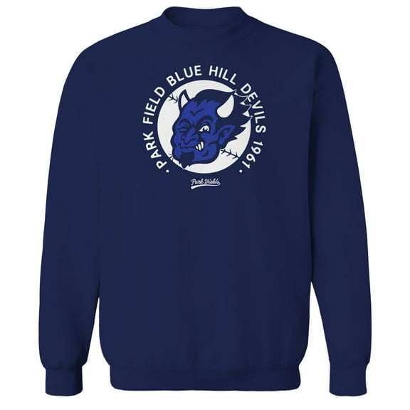 Park Fields Blue Hill Devils White and Blue 1961 Graphic Navy Men's Cotton Pullover Sweatshirt