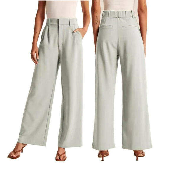 Fjuchai Women's Long Pants Wide Leg Pants High Elastic Waisted in The Back Business Work Trousers Long Straight Suit Pants S-5XL