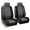 thumbnail image 3 of FH Group PU Leather Integrated Seatbelt Seat Covers, Full Set with Gray Carpet Floor Mats, Black Gray, 3 of 6