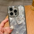 thumbnail image 4 of Feather Pattern Holographic Laser Love Heart Pearl Glitter Bling Diamond Compatible with iPhone Case (Green,iPhone 15), 4 of 7