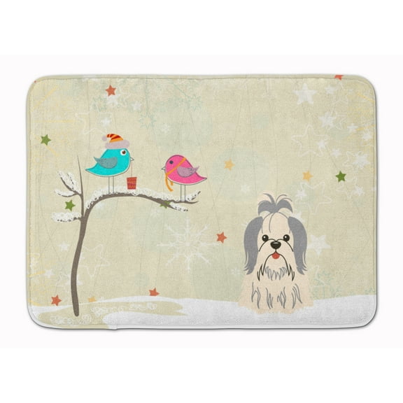 Christmas Presents between Friends Shih Tzu - Silver and White Machine Washable Memory Foam Mat