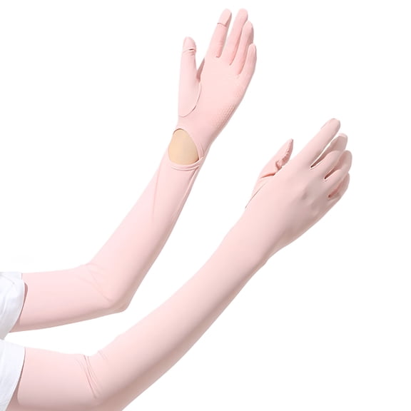 TELOLY Long Sun Glove Unisex Sunblock Driving Gloves Anti-Uv Non-Slip Full Finger Arm Sun Protective Outdoor Sports Arm Cover Pink 1 Pair