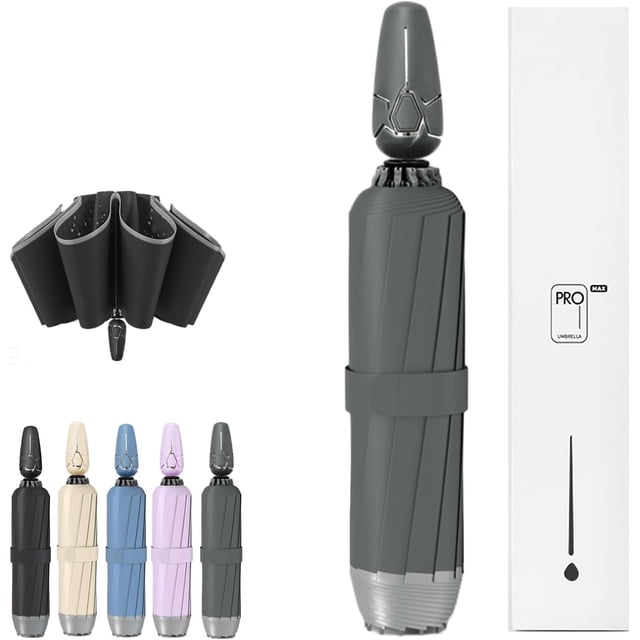 Breliio Umbrella - Mini Clip Umbrellas, Breliio Travel Umbrella Lightweight Compact, Folding and Portable, Reflective Safety Strip, Dual Use on Sunny and Rainy Days, 12 Ribs