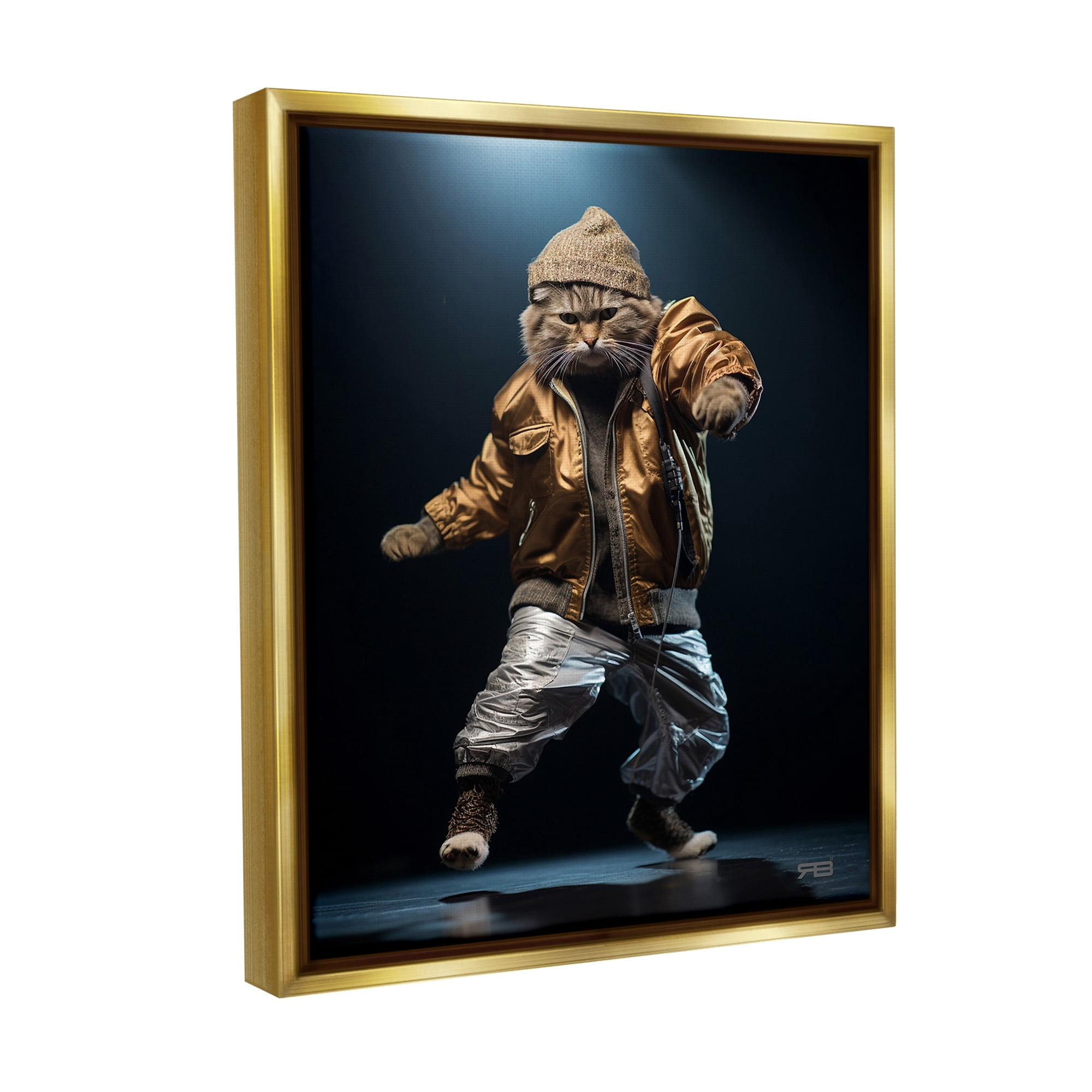 Stupell Industries Urban Dancer Cat Animals & Insects Painting Gold Floater Framed Canvas Art Print Wall Art, 25 x 31
