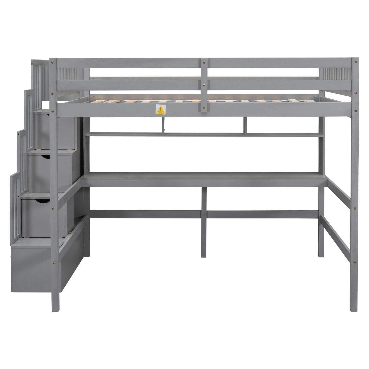 Asteroutdoor Full-Over-Full Bunk Bed with Twin Trundle, Storage Drawers, Desk, USB Outlets, Gray, 94.9 in x 54.1 in x 65.4 in