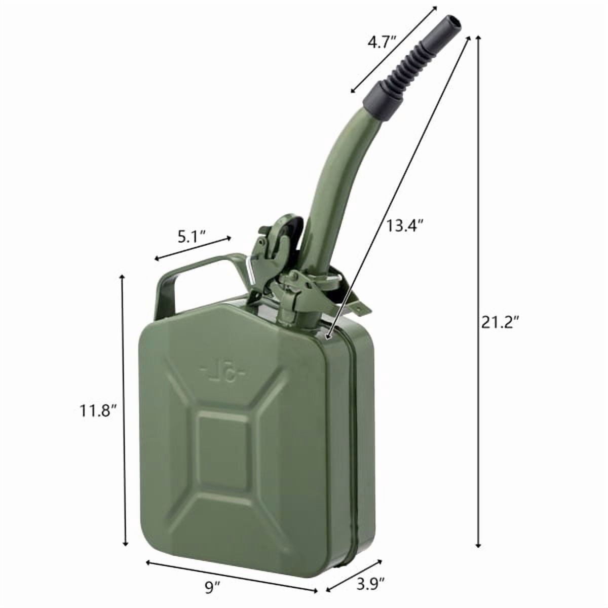 5L Army Green Military Fuel Can - American Style Oil Barrel w/ Inverted Pour Spout, 0.6mm Steel Gasoline & Diesel Storage Container, Portable
